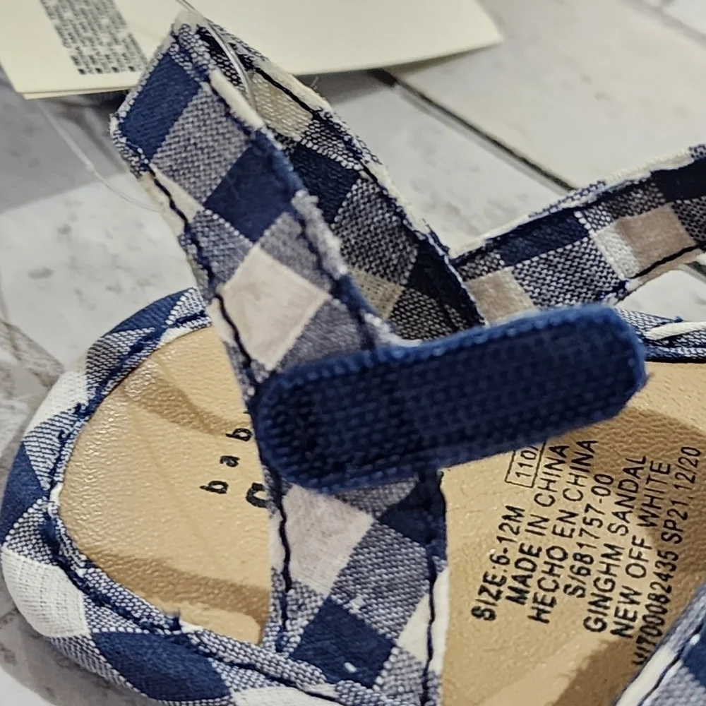 Baby Gap Gingham Navy Blue & White Checkered Kids Sandals Size 3 (6-12 Mo) NWT
